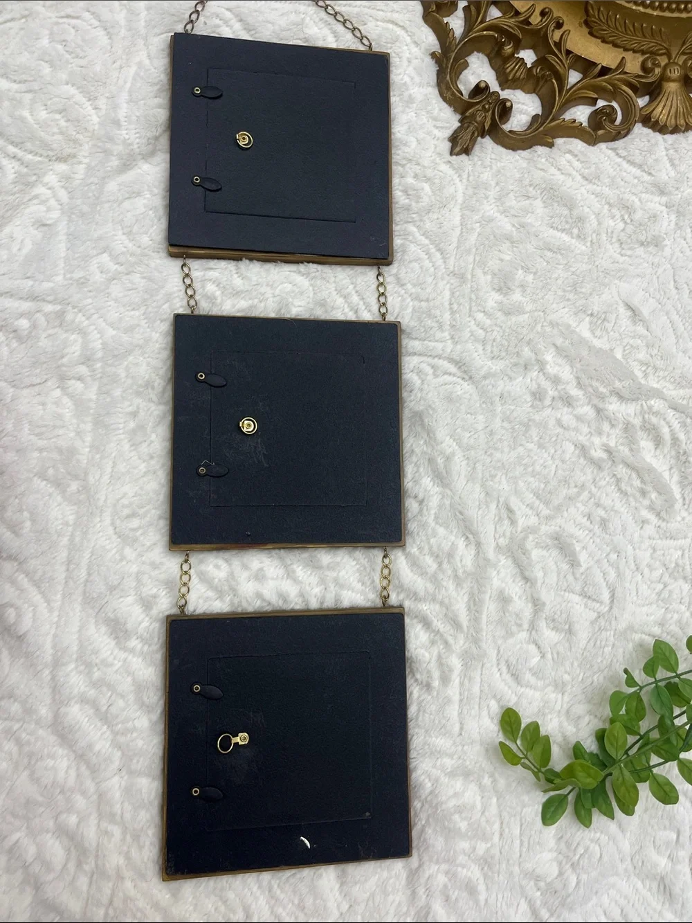 Vintage Ornate Gold Triple Hanging Photo Frame